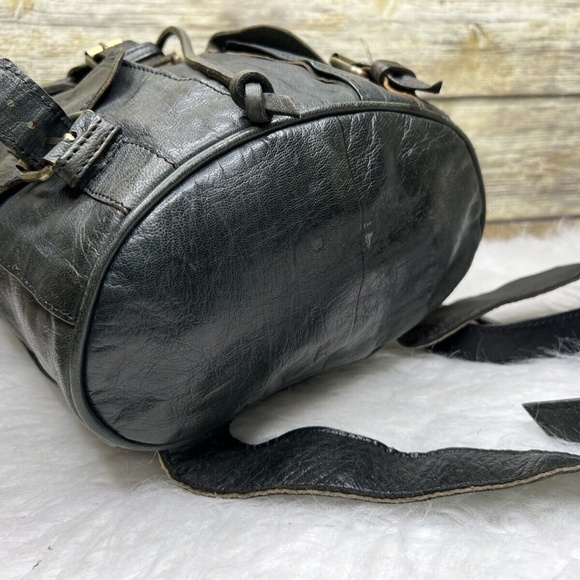 Vntg Artisan Gray Genuine Leather Drawstring Small Backpack - Picture 7 of 12
